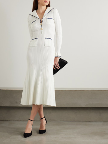 self-portrait Striped ribbed-knit midi dress