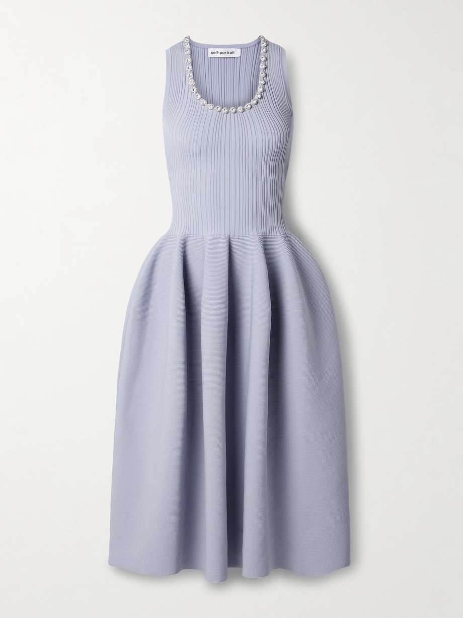 crystal-embellished ribbed stretch-knit midi dress