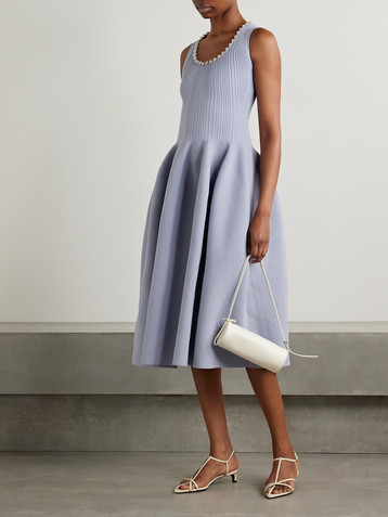 self-portrait Crystal-embellished ribbed stretch-knit midi dress