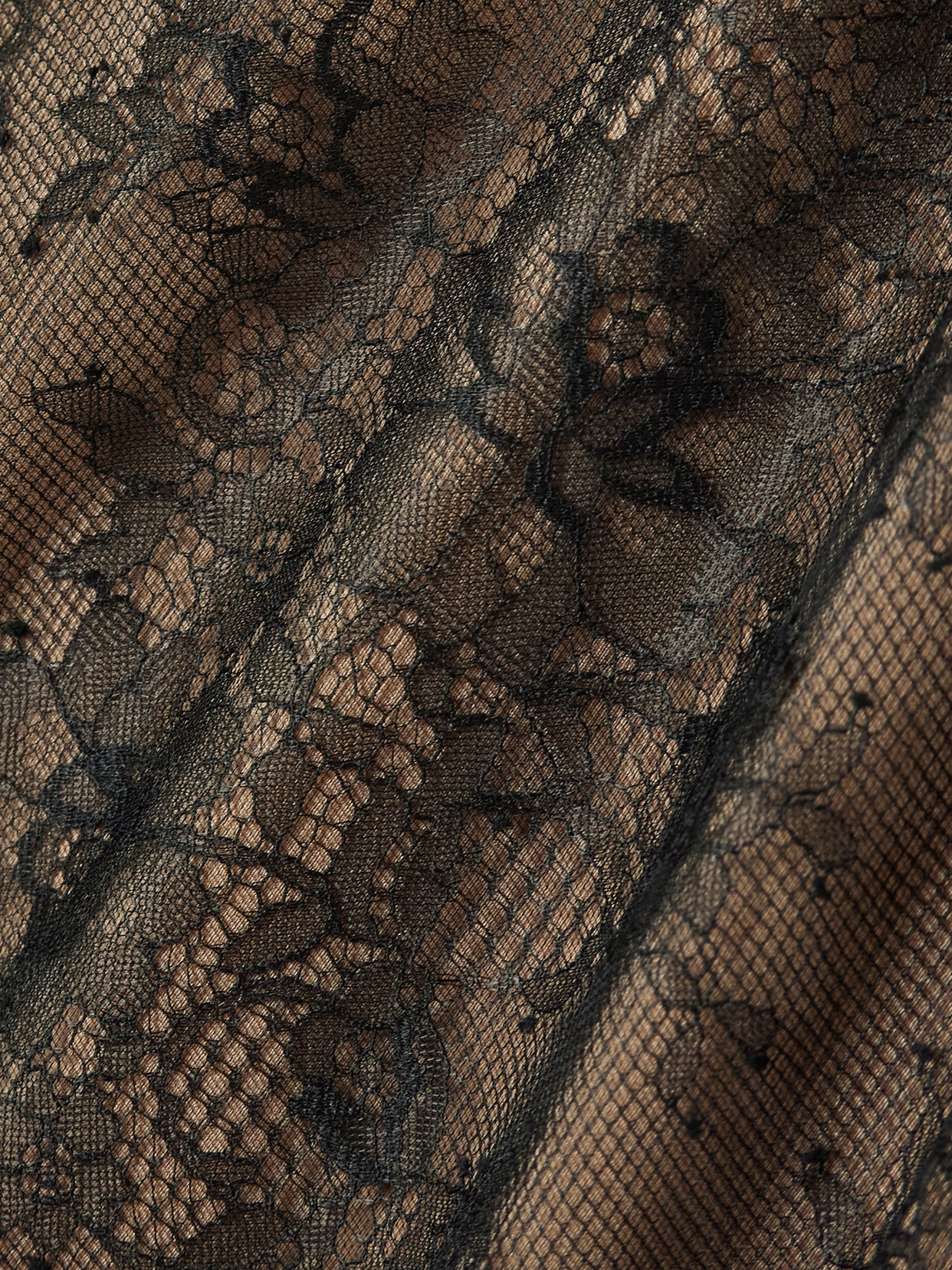 Self-portrait Lace Overlay Sheer Midi Skirt With Slit In Brown