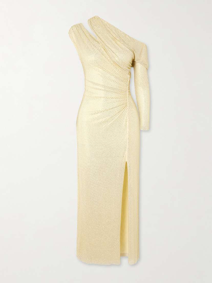 Self-Portrait Asymmetric Crystal-embellished Stretch-jersey Midi Dress