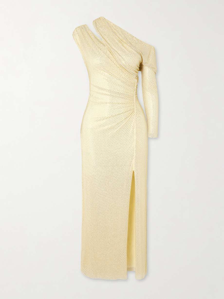 asymmetric crystal-embellished stretch-jersey midi dress