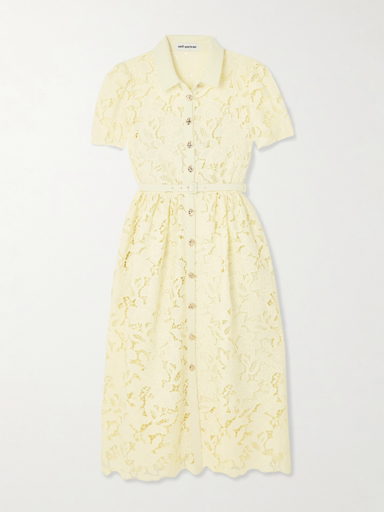 Self-portrait Belted Corded Lace Midi Dress In Yellow