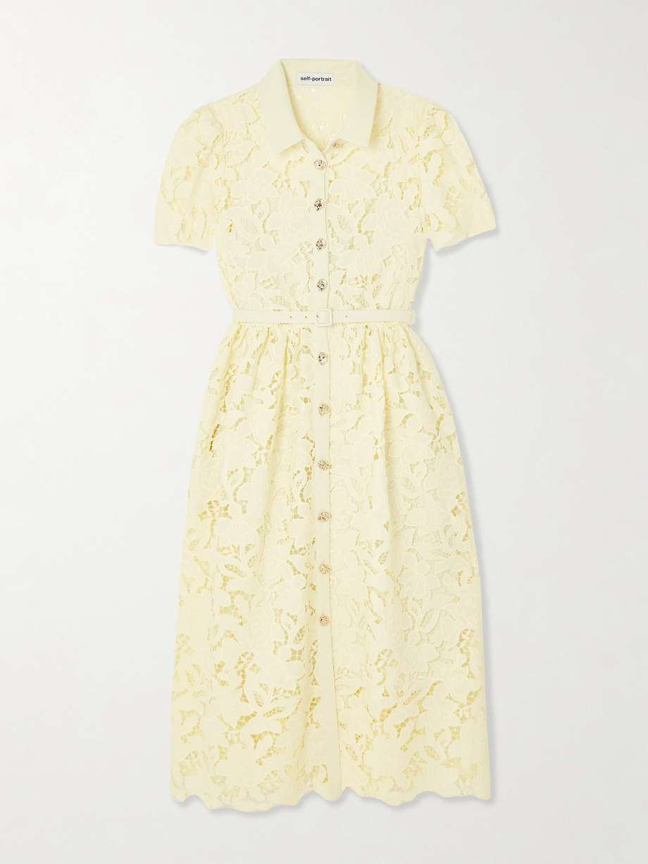 belted corded lace midi dress
