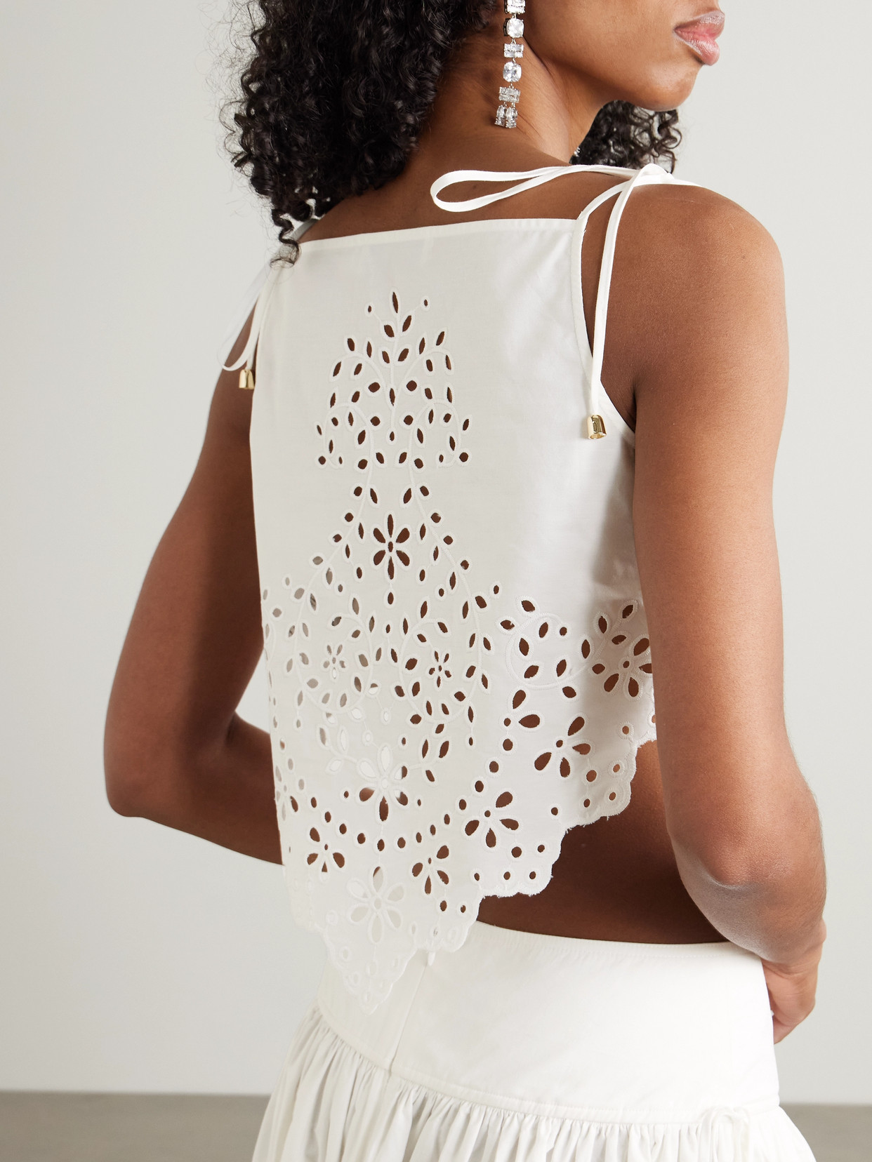 Self-portrait Cropped Broderie Anglaise Cotton Camisole In White