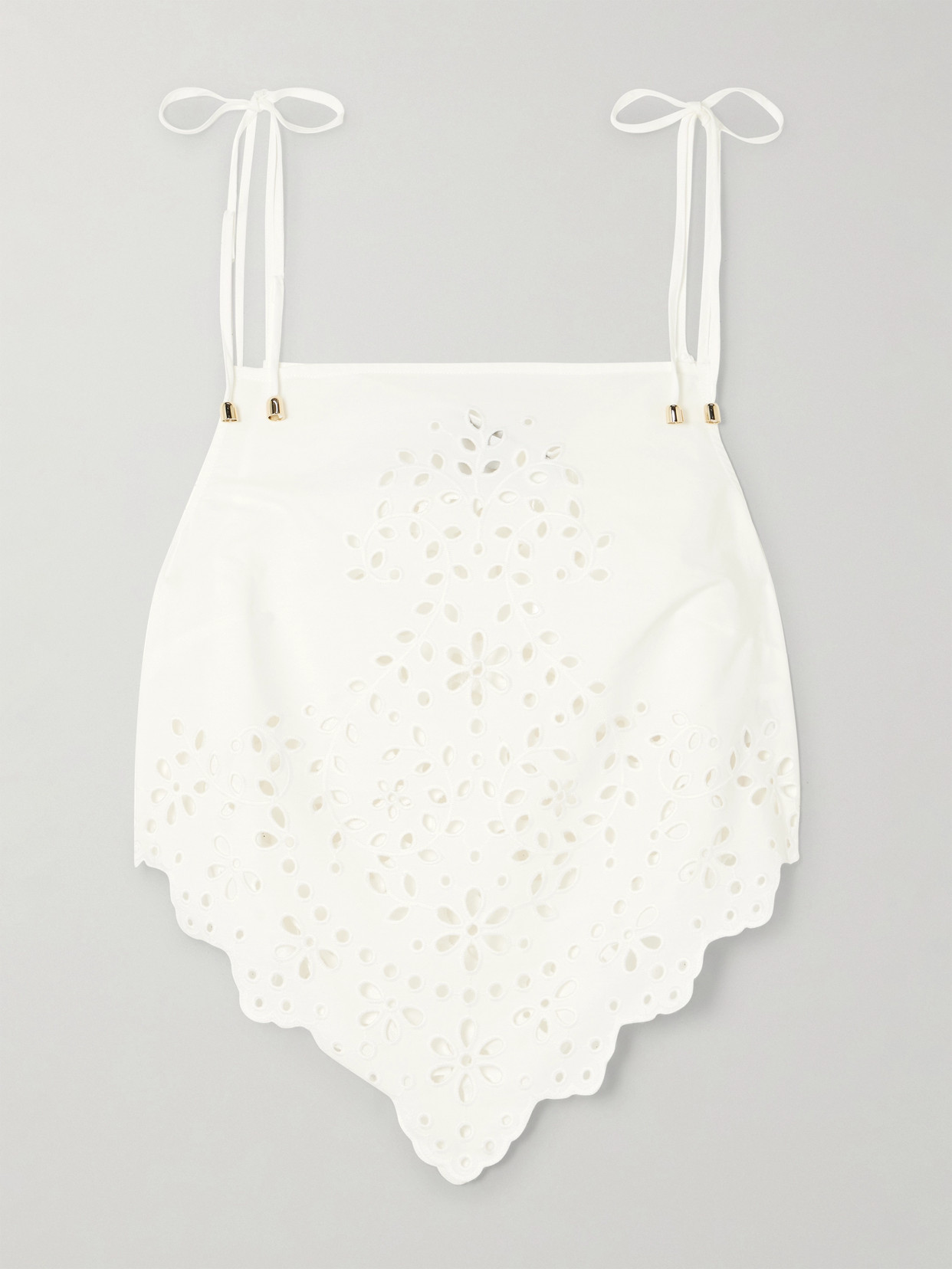 Self-portrait Cropped Broderie Anglaise Cotton Camisole In White
