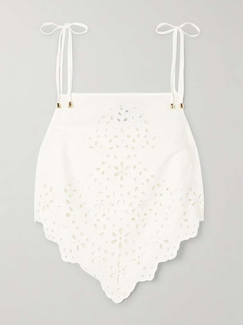 Self-Portrait Cropped Broderie Anglaise Cotton Camisole