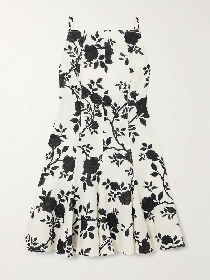 Self-Portrait Open-back Bow-detailed Floral-print Linen And Cotton-blend Mini Dress