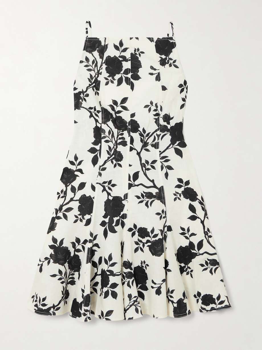 open-back bow-detailed floral-print linen and cotton-blend mini dress