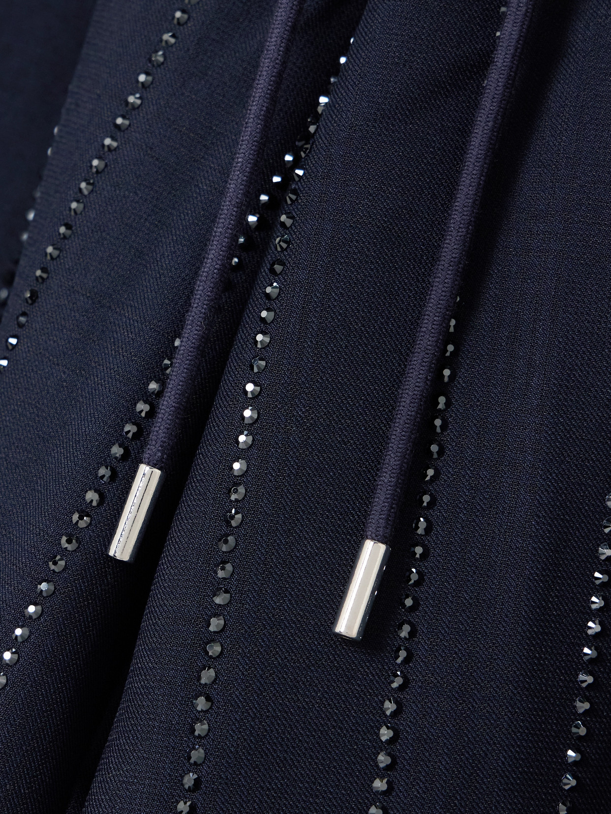 Self-portrait Crystal-embellished Pinstriped Wide-leg Crepe Pants In Blue