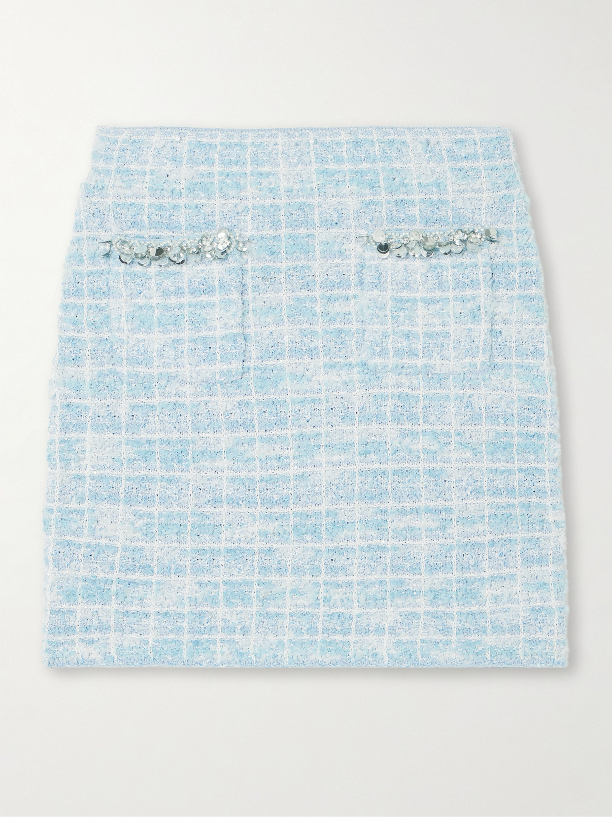 Self-portrait Self Portrait Women Light Blue Sequin Check Tweed Mini Skirt In Blue