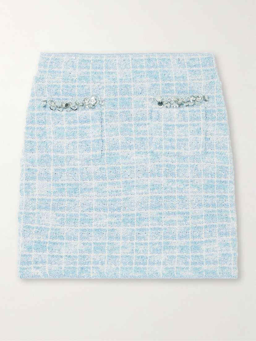 Self-Portrait Embellished Checked Bouclé-tweed Mini Skirt