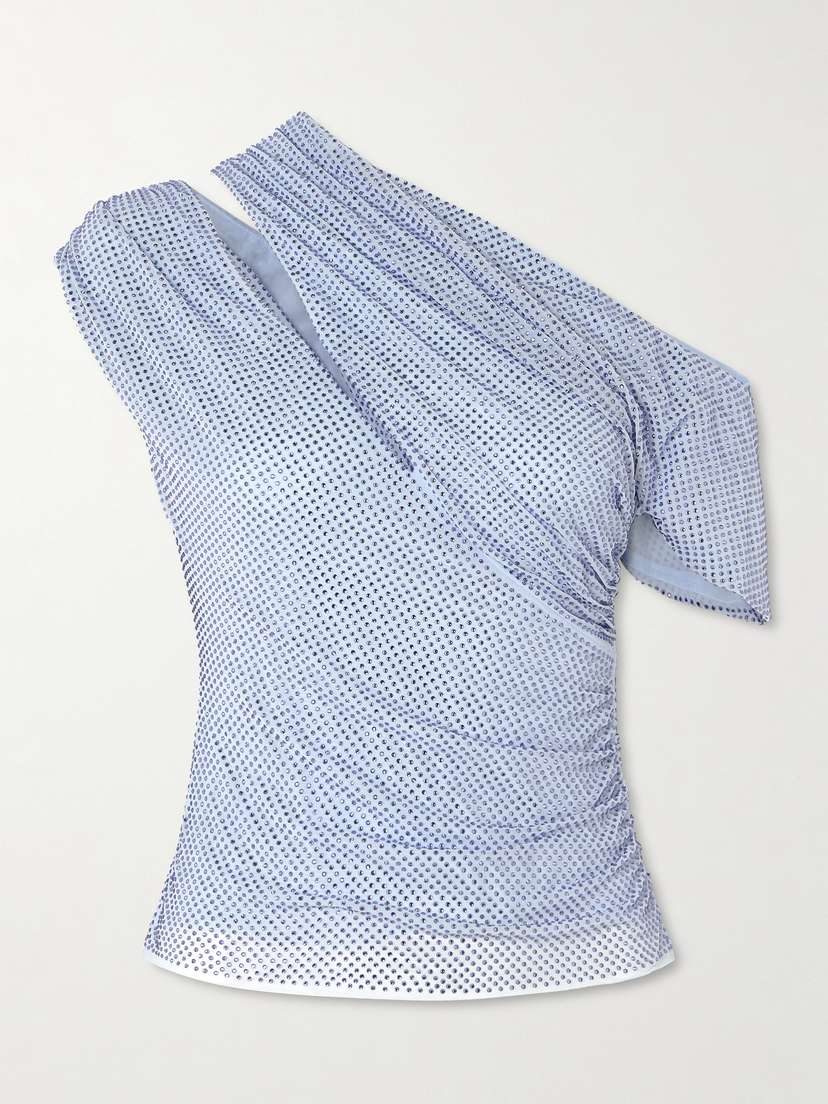 Self-Portrait One-shoulder Asymmetric Crystal-embellished Mesh Top