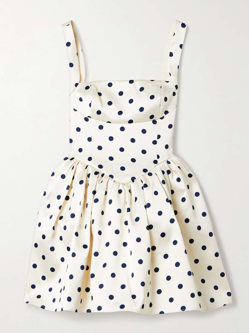 Self-Portrait Pleated Polka-dot Duchesse-satin Mini Dress