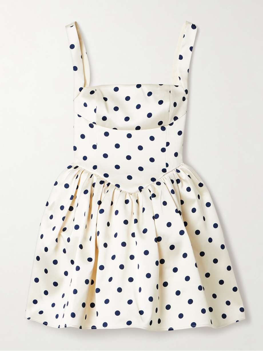 pleated polka-dot duchesse-satin mini dress