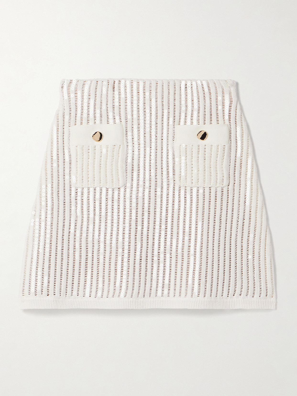 Self-portrait Sequined Crocheted Cotton And Cashmere-blend Mini Skirt In White