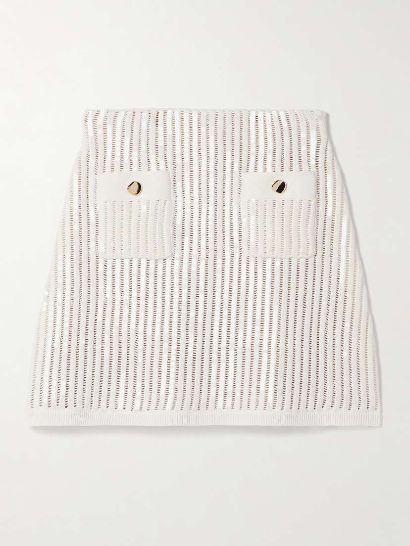 Self-Portrait Sequined Crocheted Cotton And Cashmere-blend Mini Skirt