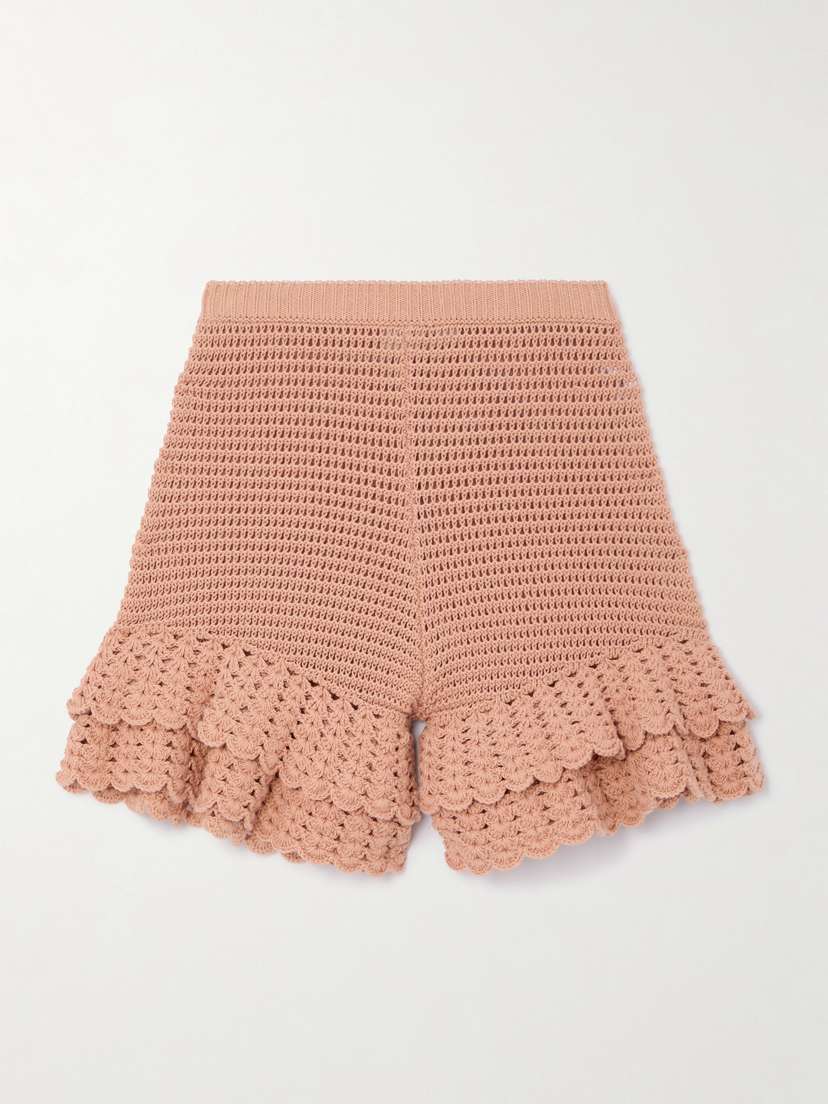 Chloé Ruffled Crocheted Cotton Shorts