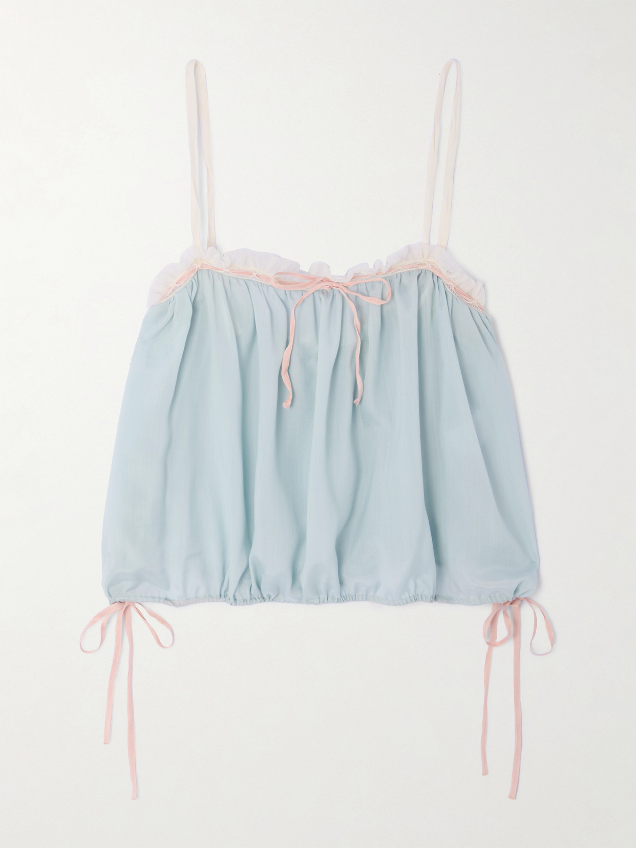 Chloé Bow-detailed Ruffled Silk Camisole In Blue