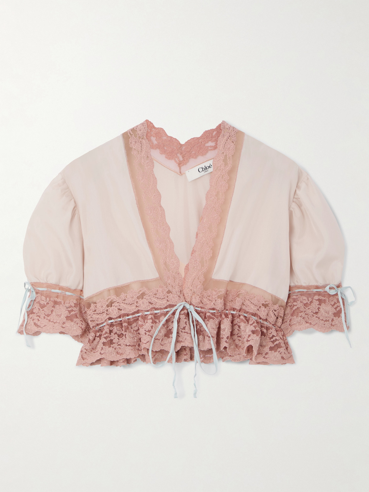 Chloé Lace-trimmed Silk Habotai Crop Top In Pink