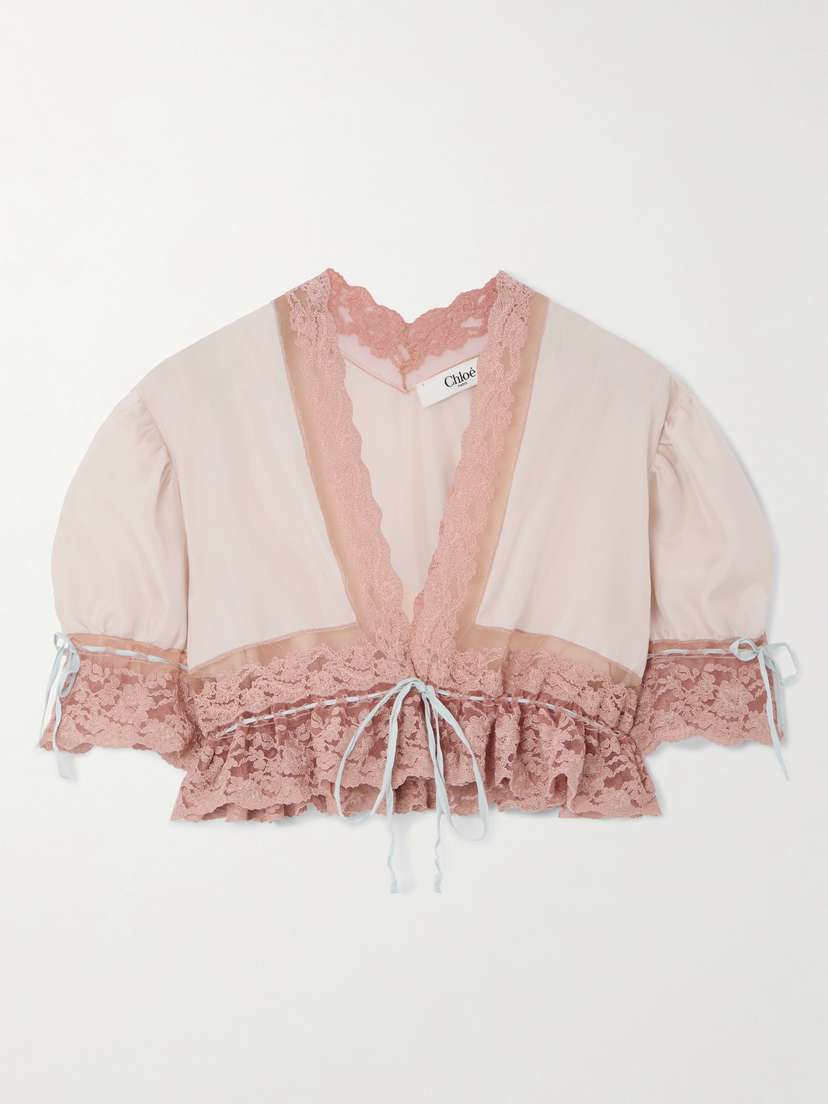Chloé Cropped Lace-trimmed Silk-satin Top