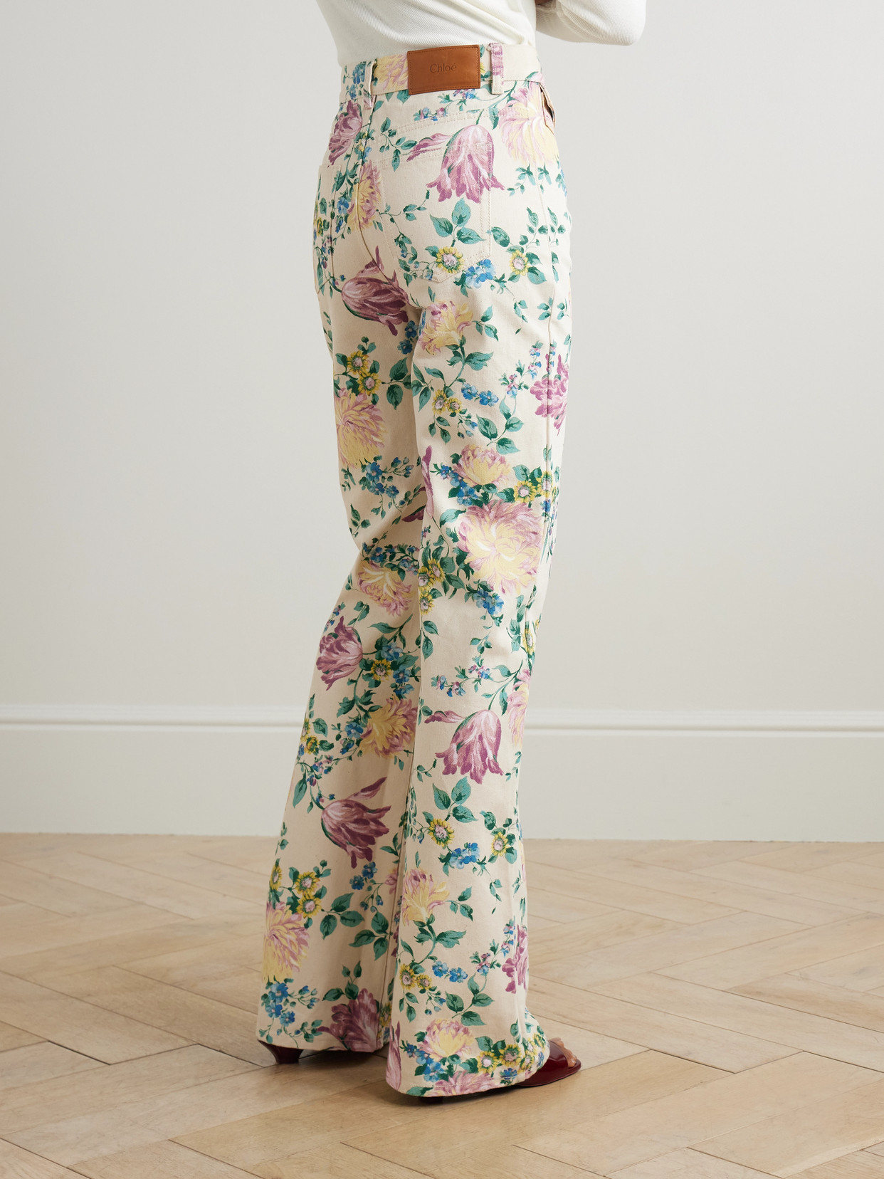CHLOÉ FLORAL-PRINT HIGH-RISE STRAIGHT-LEG JEANS