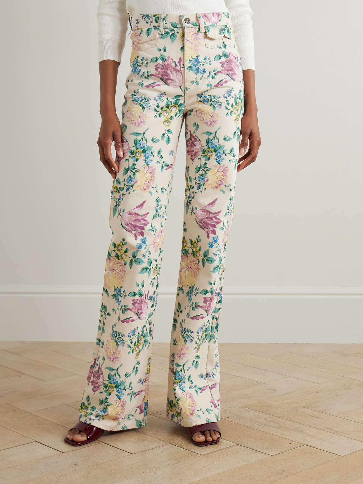 CHLOÉ FLORAL-PRINT HIGH-RISE STRAIGHT-LEG JEANS