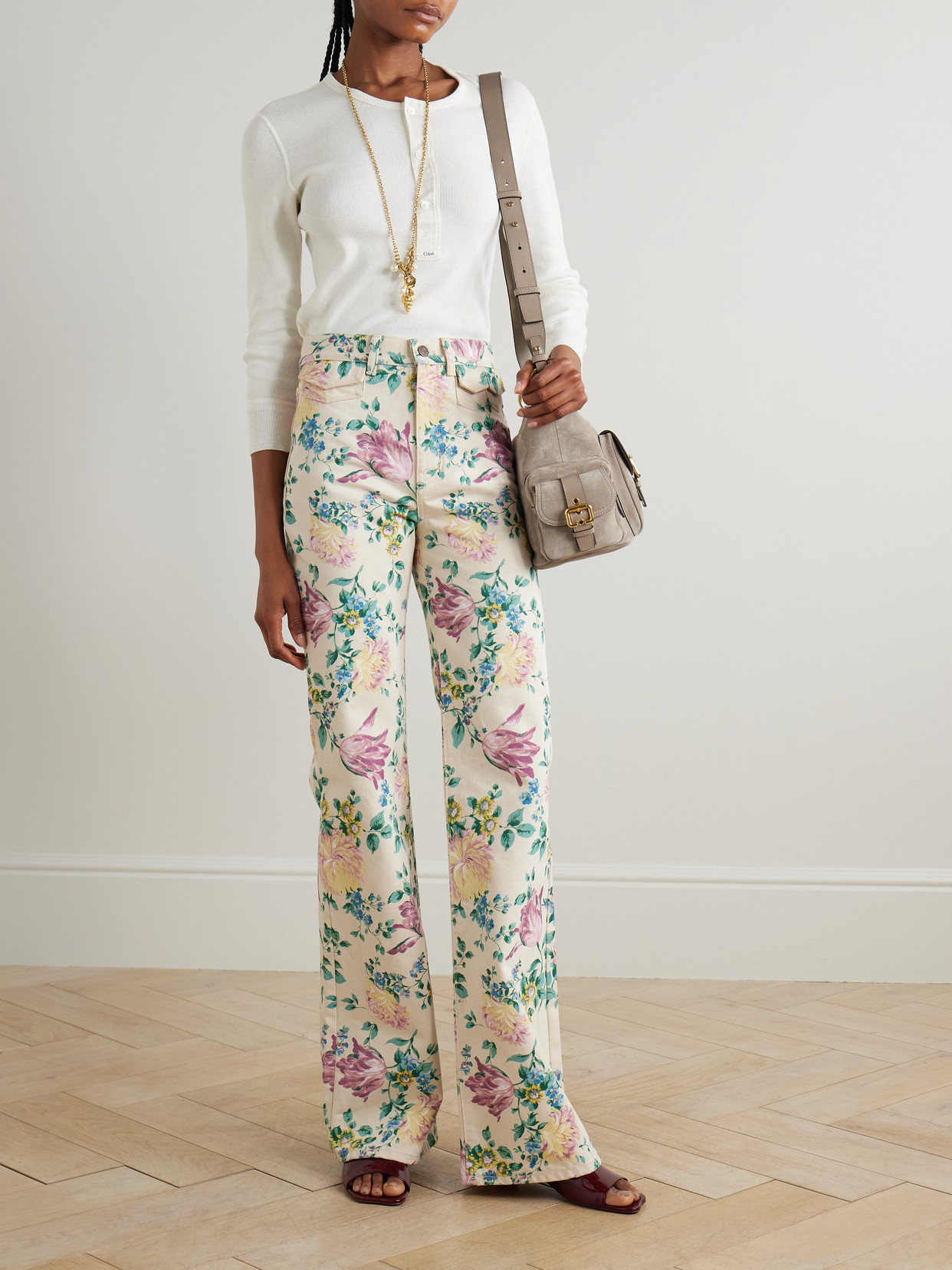 CHLOÉ FLORAL-PRINT HIGH-RISE STRAIGHT-LEG JEANS