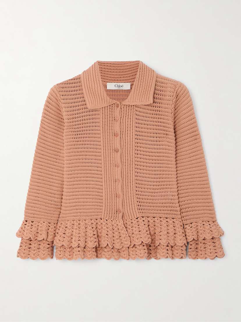 Chloé Ruffled Crocheted Cotton Cardigan