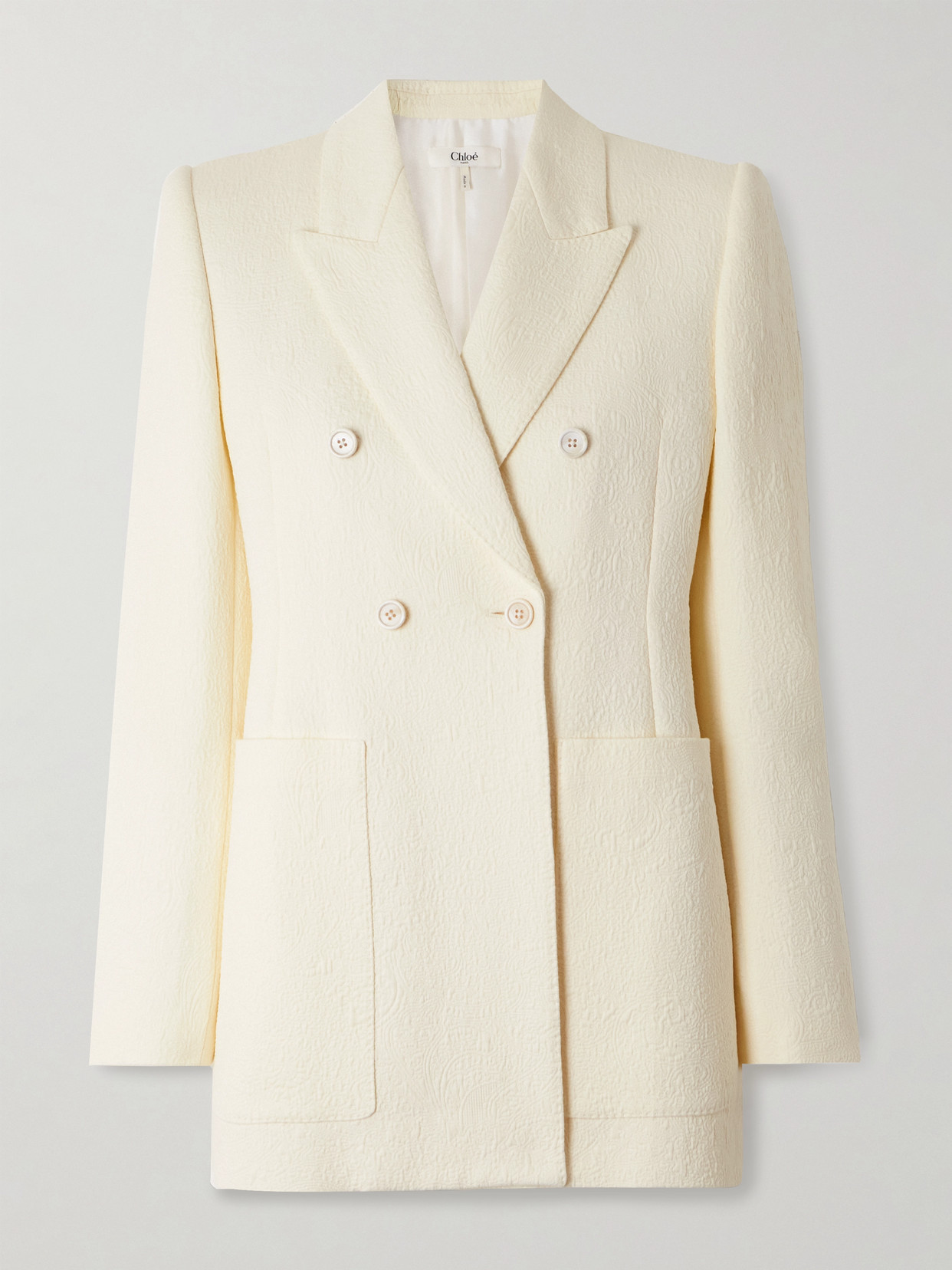 Chloé - Double-breasted Quilted Cotton-blend Jacquard Blazer - White