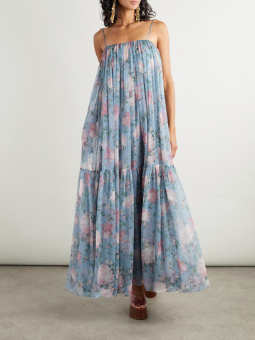 Chloé Gathered floral-print silk maxi dress