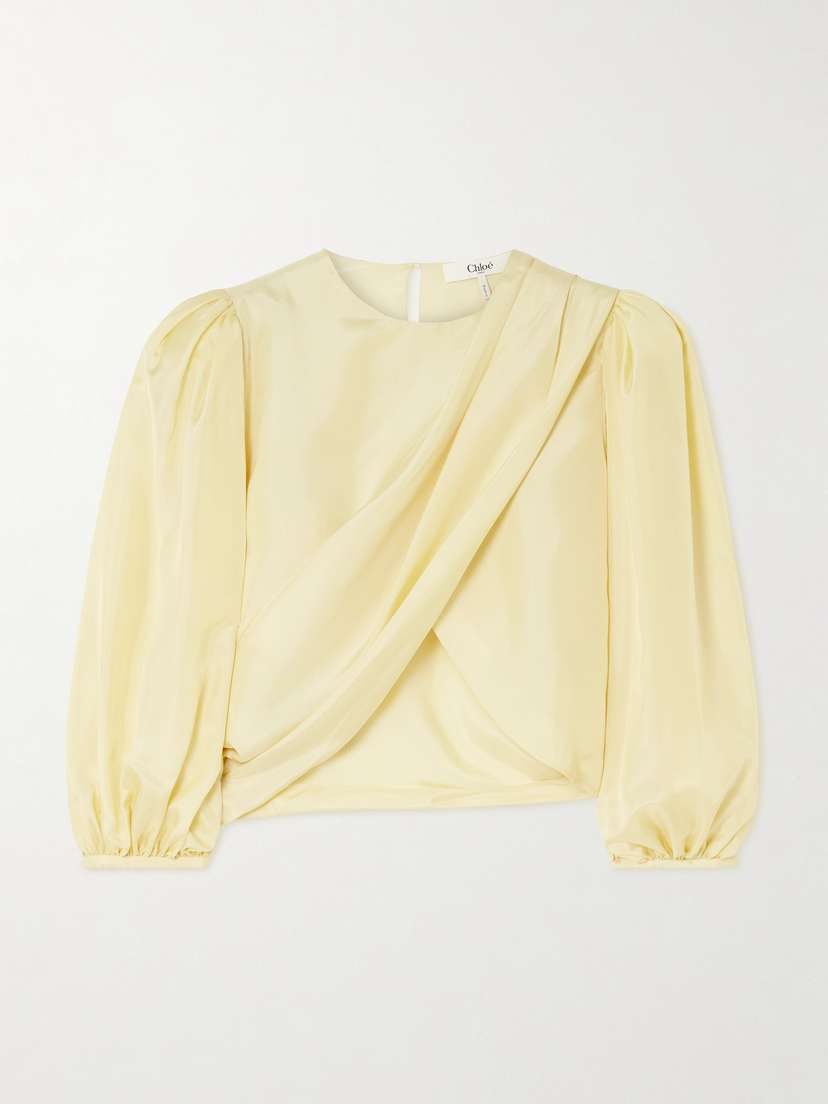 Chloé Draped Wrap-effect Cropped Silk-satin Blouse