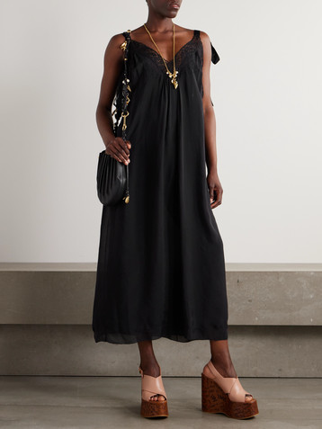 Chloé Lace-trimmed organic silk-charmeuse midi dress