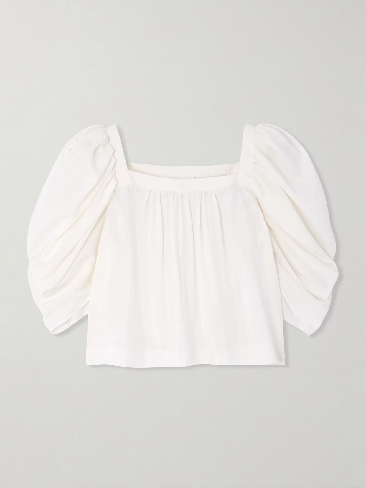 Chloé Cropped Gathered Silk Blouse In White