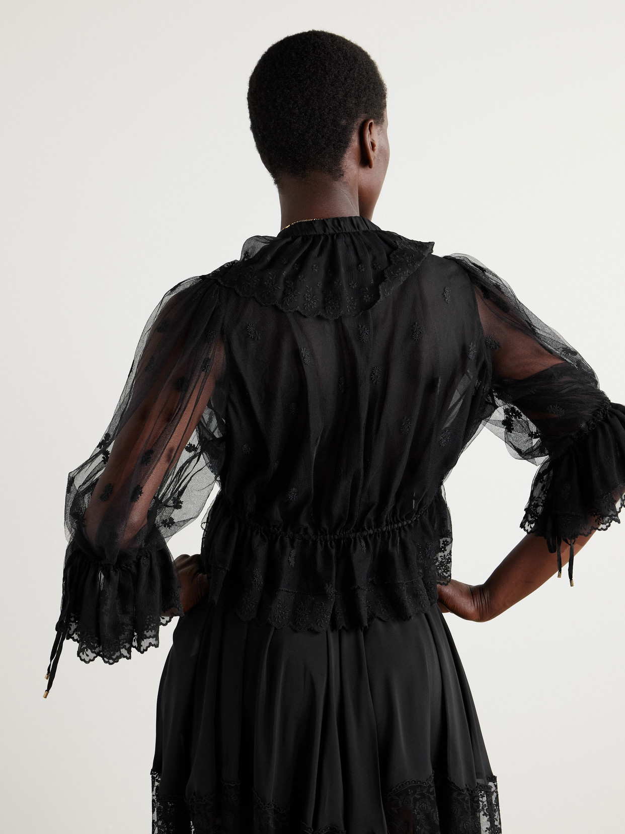Chloé Cropped Ruffled Embroidered Mesh Blouse