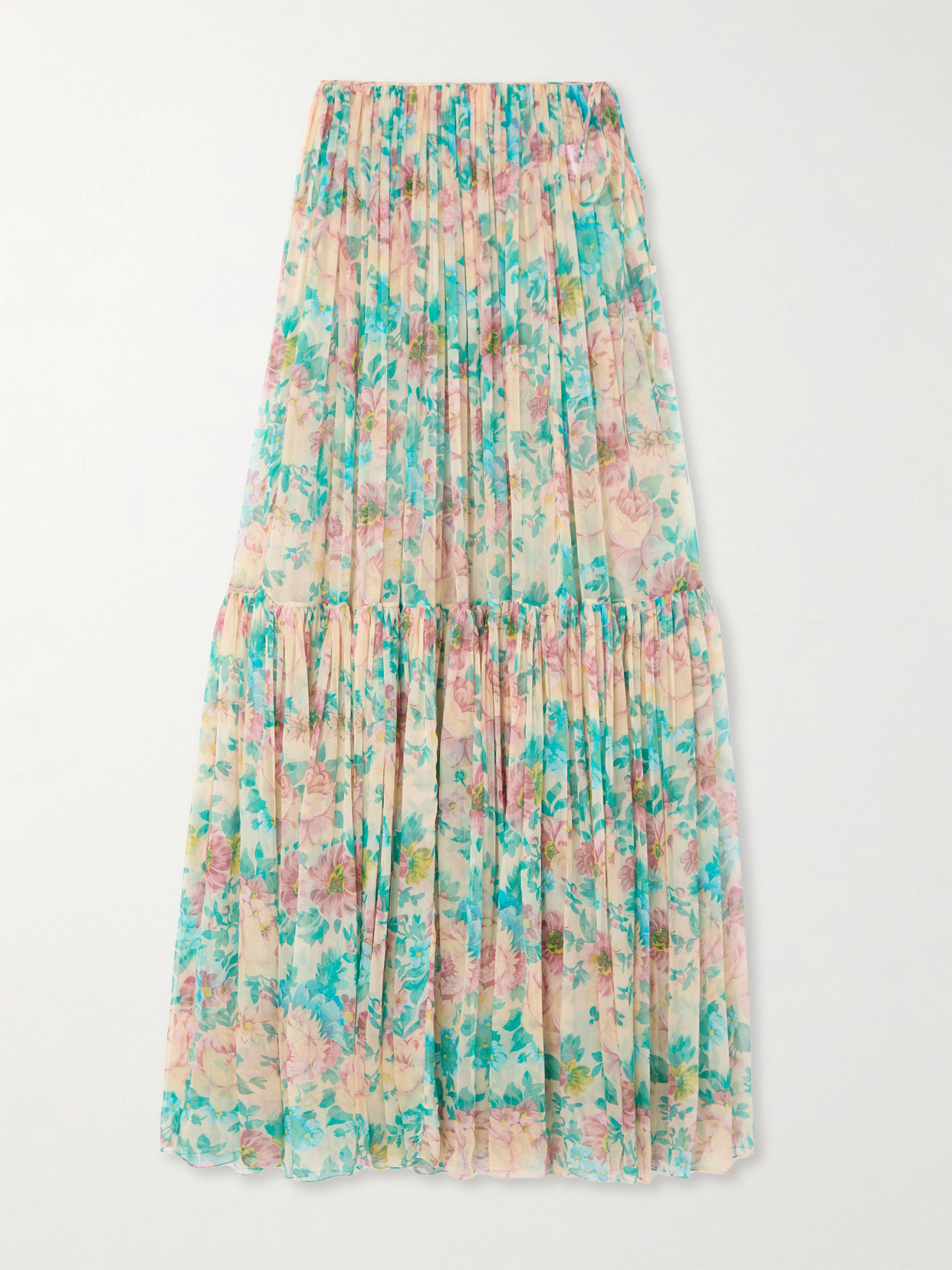 CHLOÉ PLEATED TIERED FLORAL-PRINT SILK-CHIFFON MAXI SKIRT