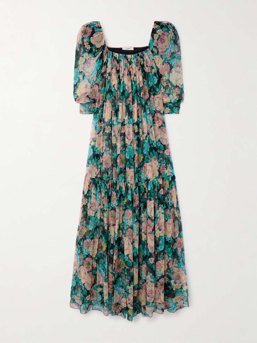 Chloé Gathered Floral-print Silk-muslin Maxi Dress