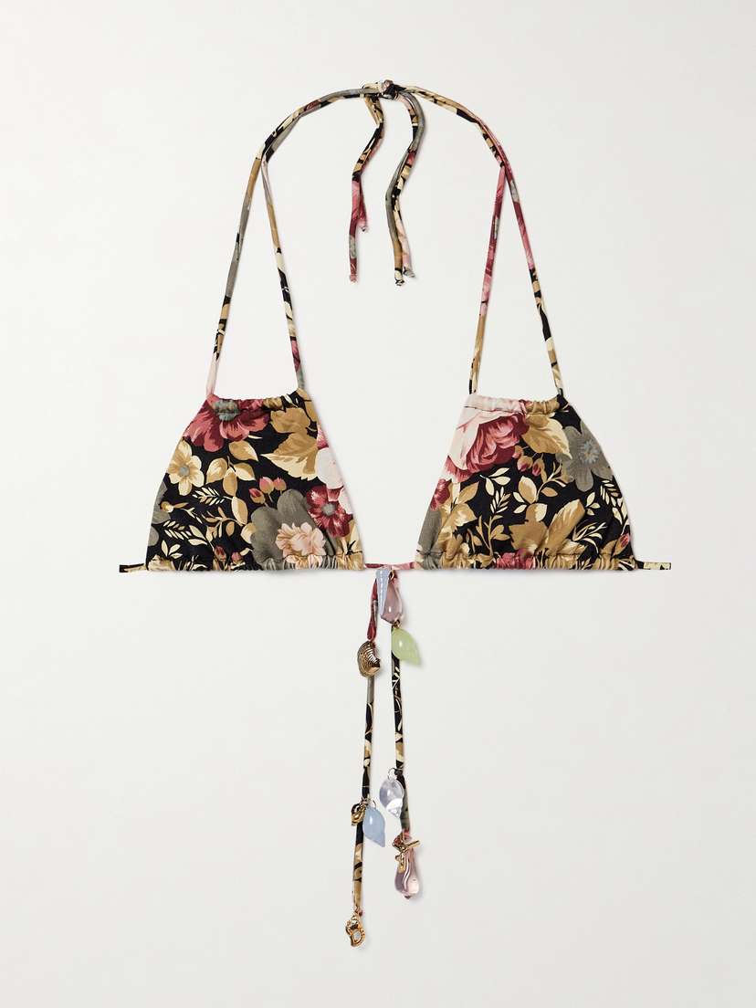 Chloé Embellished Floral-print Triangle Bikini Top