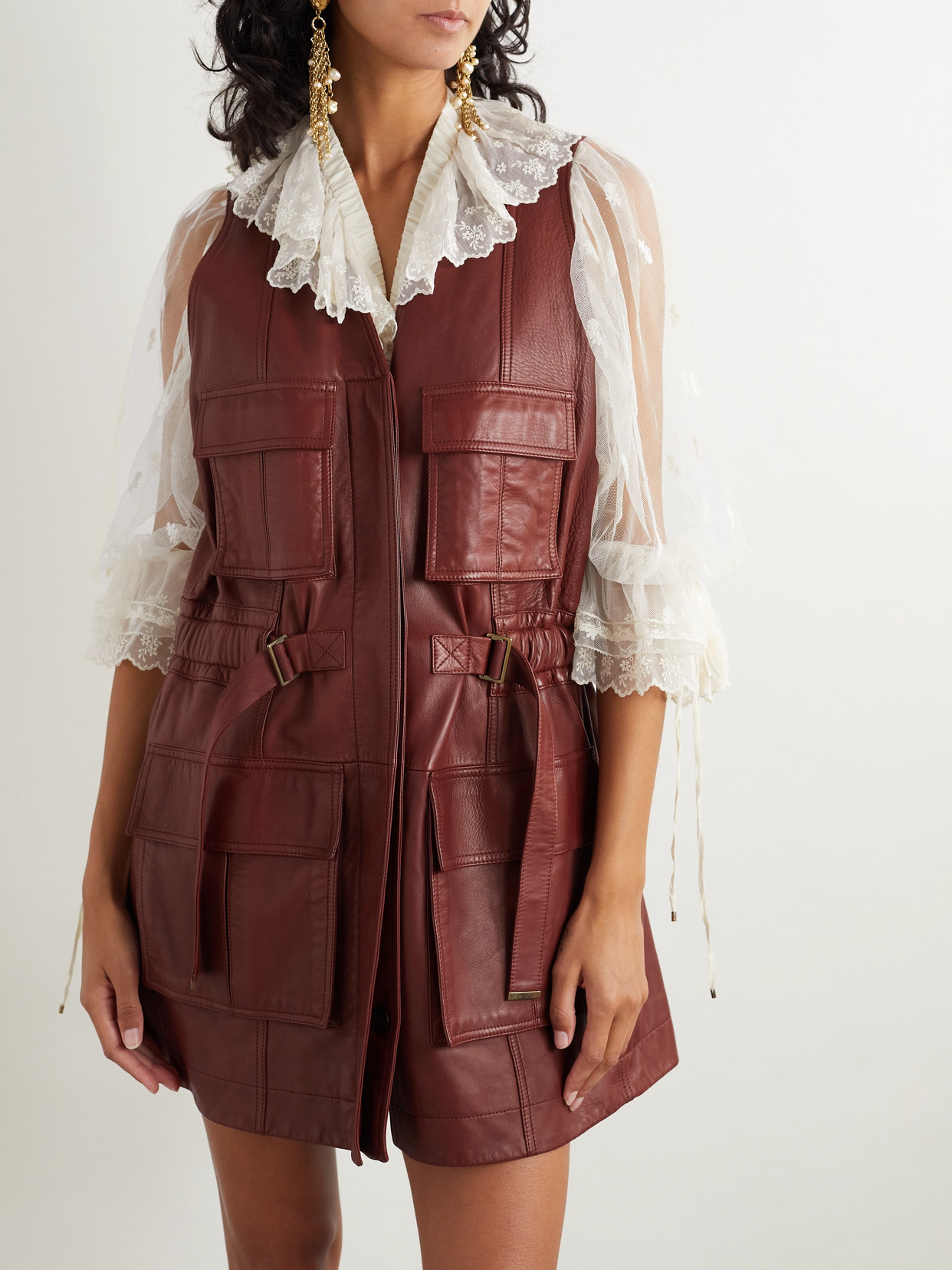 Shop Chloé Buckled Leather Vest In Brown