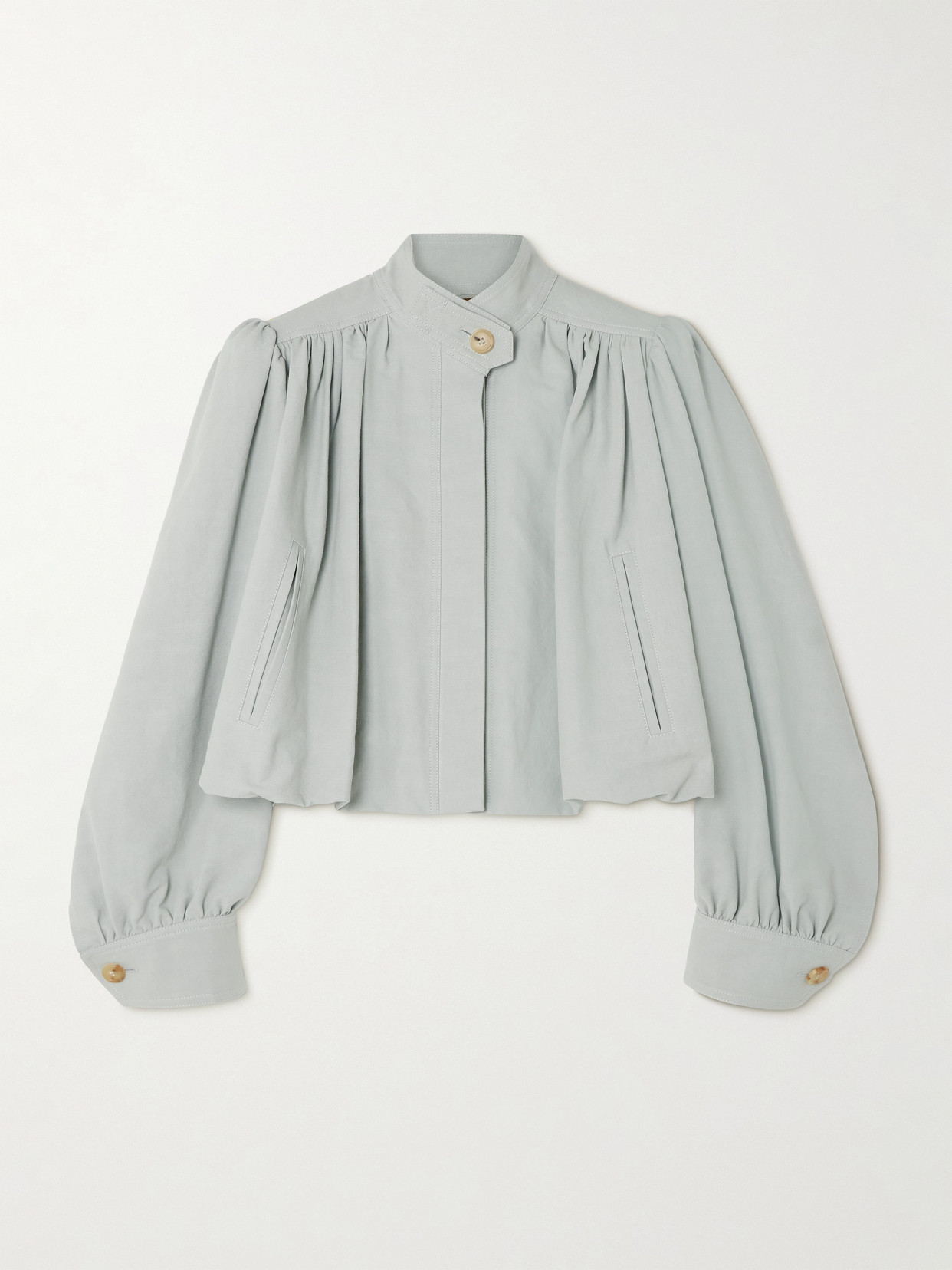 Chloé - Gathered Cotton-dupioni Jacket - Gray