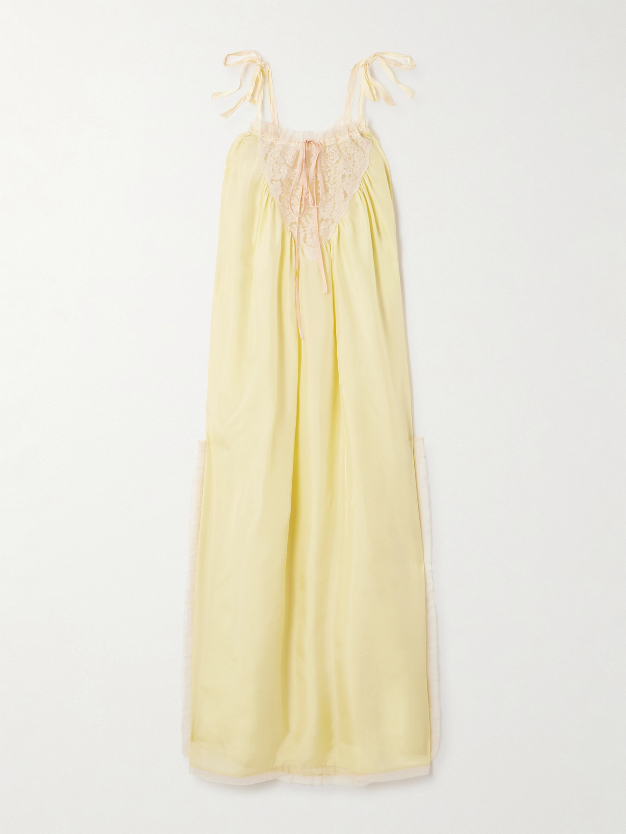 Chloé Gathered Lace-trimmed Silk-habotai Midi Dress