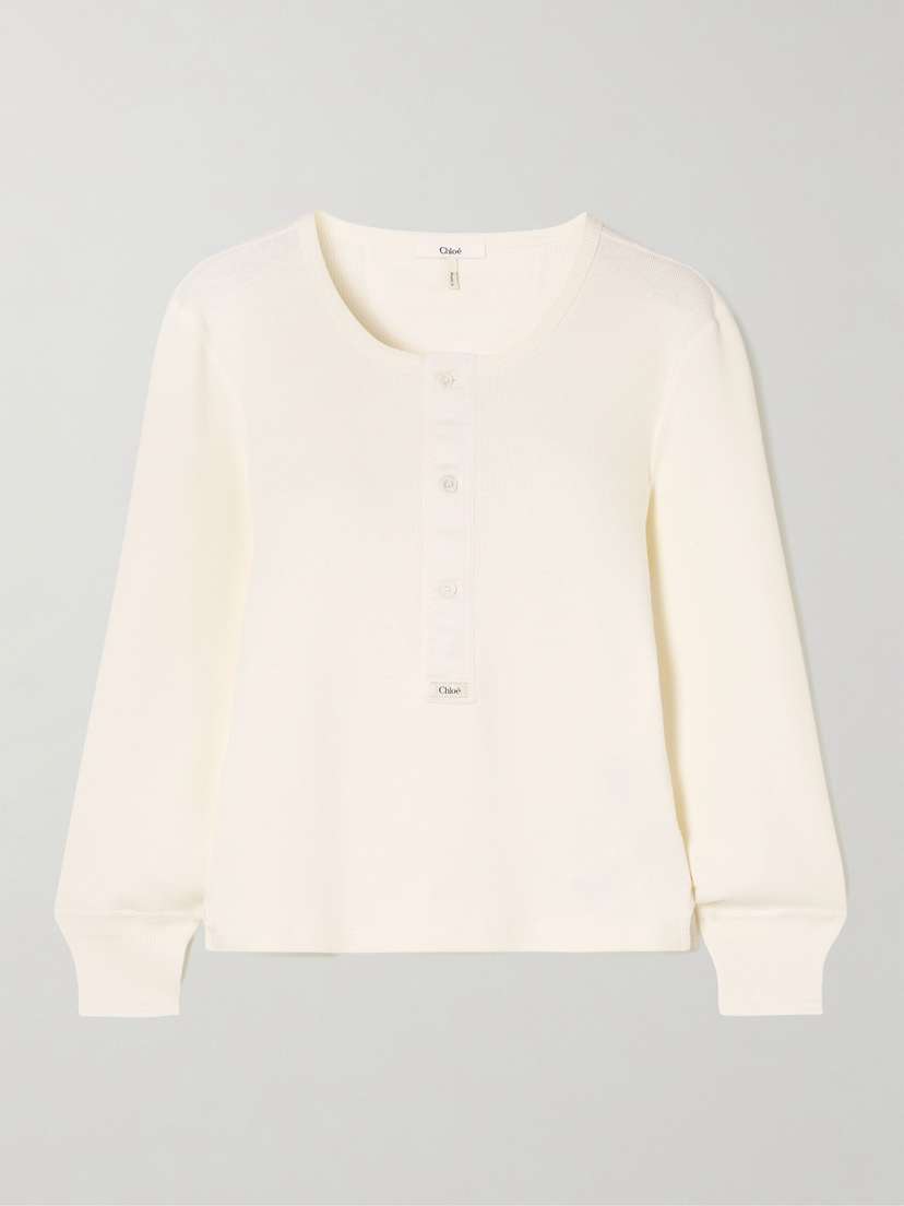 Chloé Ribbed Cotton-jersey Henley Top