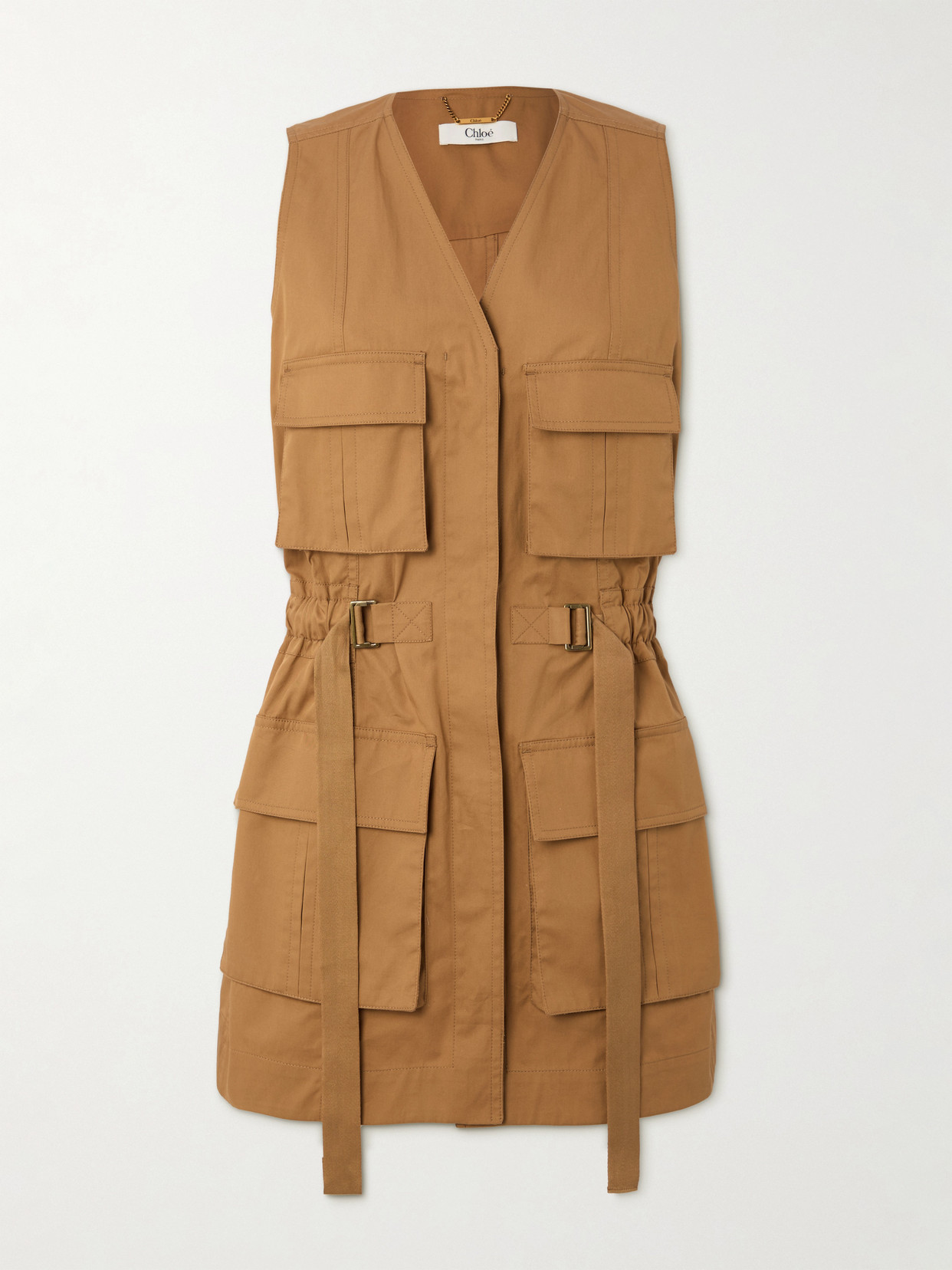 Chloé Buckled Cotton-twill Vest In Neutrals