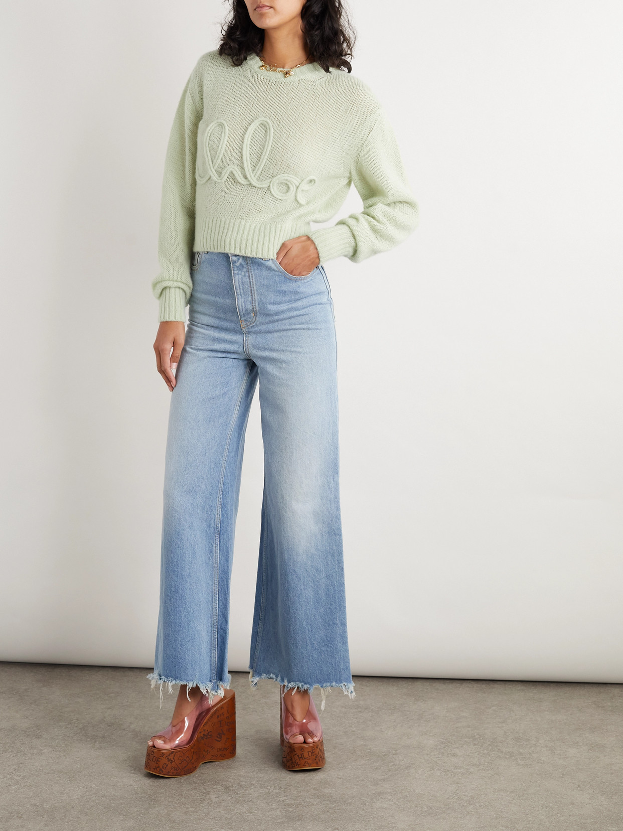 Chloé Maglione In Misto Alpaca Verde Pastello Donna In Green