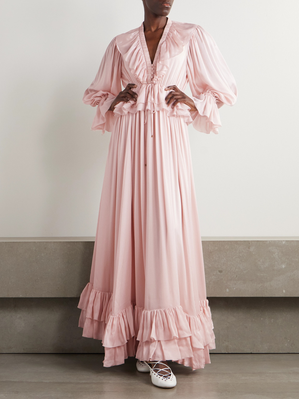 Chloé Ruffled Silk-chiffon Gown In Pink