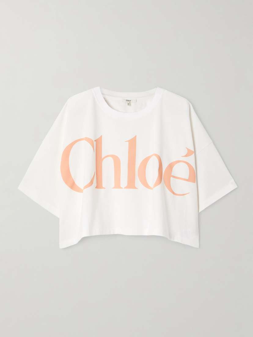 Chloé Cropped Printed Cotton-jersey T-shirt