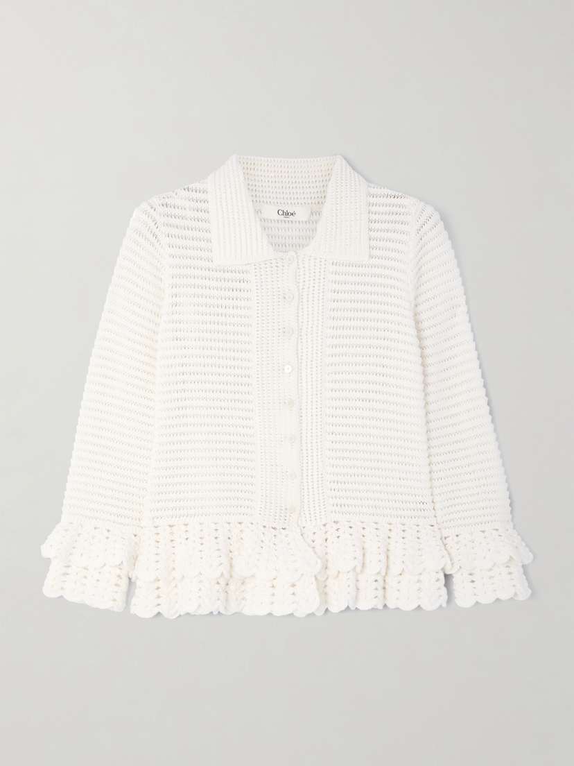 Chloé Ruffled Crocheted Cotton Cardigan