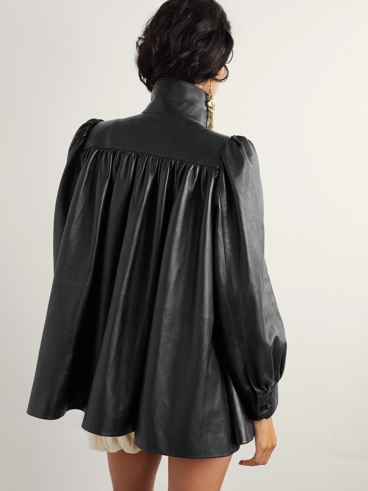 Chloé Puff-sleeve Plonge Leather Jacket In Black