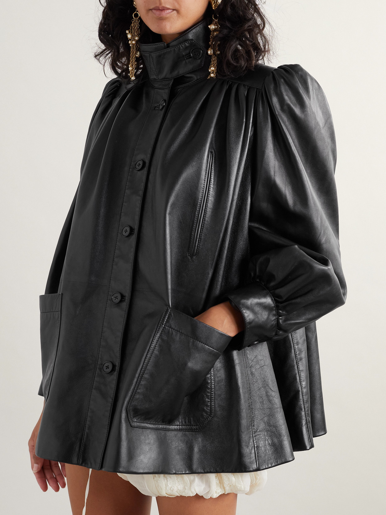 Chloé Puff-sleeve Plonge Leather Jacket In Black