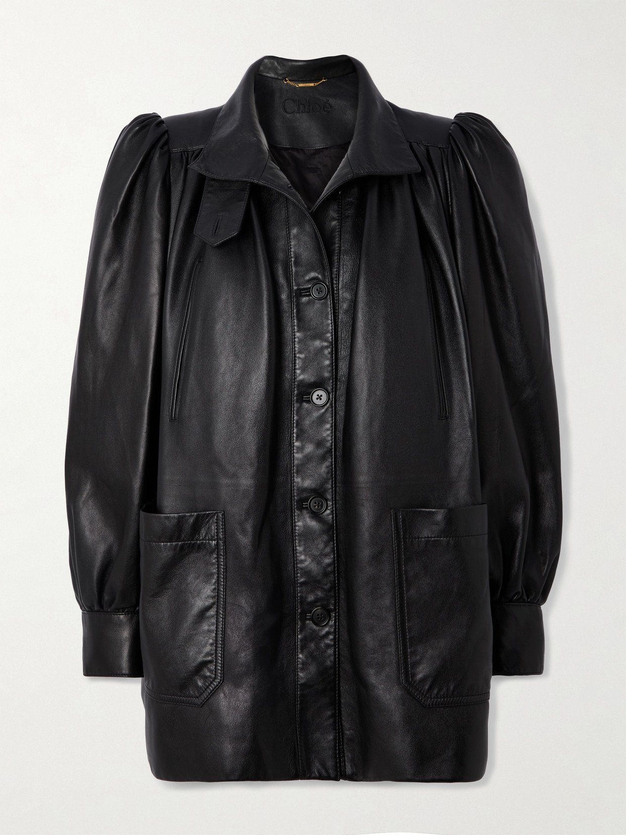 Chloé Puff-sleeve Plonge Leather Jacket In Black